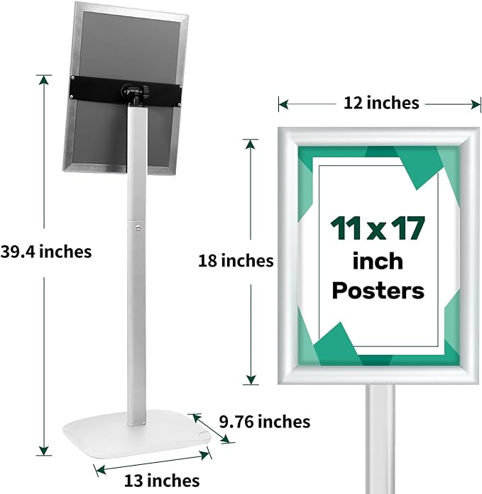 3Pcs Heavy Duty Pedestal Sign Holder for Display, 11 x 17 inches Adjustable Floor Standing Sign Holder with Weighted Base , Sign Stand for Indoor/Outdoor Advertising，Silver