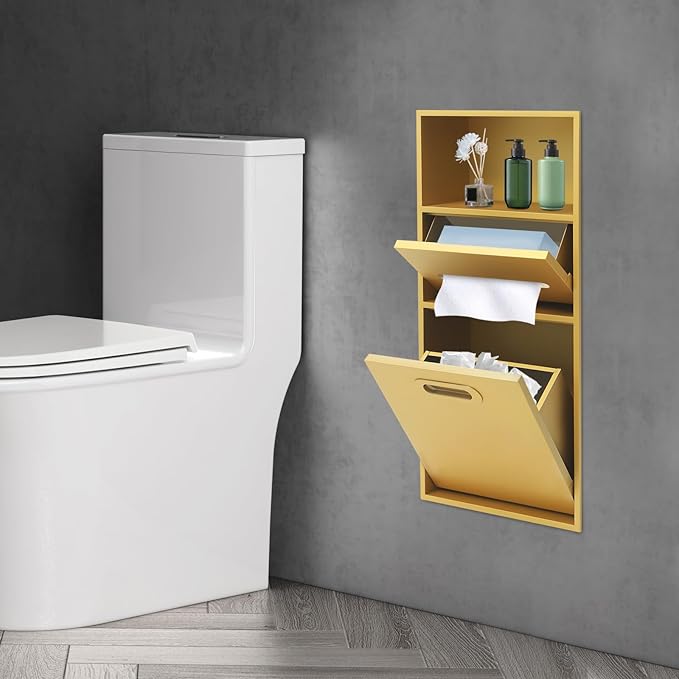 Stainless Steel Shower Niche for Trash Can Stainless Recessed Storage Cabinet Gold 26 * 11.8 No Tile Needed Wall Niche Recessed Toilet Paper Holder for Kitchen Living Room Bedroom Hotel