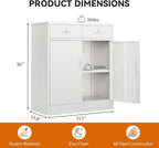 BESFUR 36" H Metal Storage Cabinet with 2 Lockable Drawers and 2 Lockable Doors, White Locking Cabinet with Adjustable Shelf, Metal Cabinet for Home Office, Garage,School, Warehouse, Utility Room
