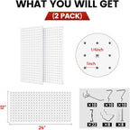 Pegboard, Metal Peg Board, Pegboards Wall Organizer with 38 Pcs Hooks, Sturdy Peg Board for Garage Tool Organization, Home & Office Wall Decoration (White, 2 Pack)