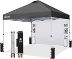 CROWN SHADES Canopy Tent 10x10 Pop Up Canopy Outdoor Shade with Pockets Sidewall, Easy Up Sun Shelter with One Person Set Up Center Lock, Portable Instant Camping Beach Canopies Tents, Grid Grey