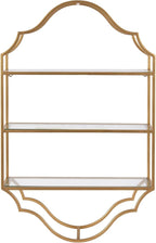Kate and Laurel Leanna Scalloped Three-Tiered Wall Shelf, 20 x 32, Gold, Decorative Floating Shelf Storage and Wall Organizer for Bathroom Over Toilet Storage or Display