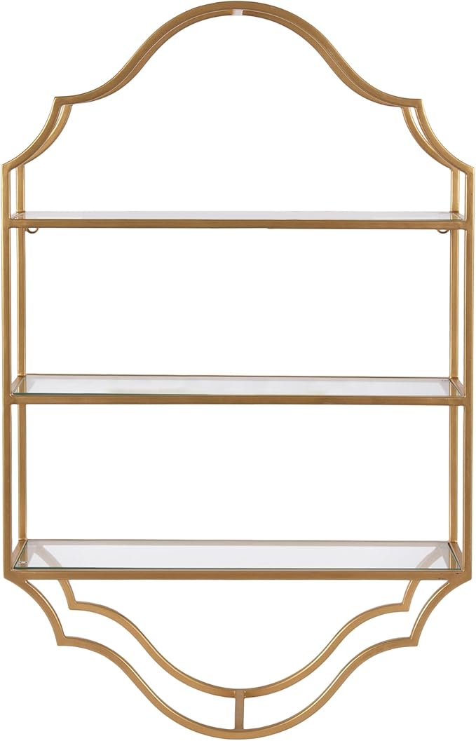 Kate and Laurel Leanna Scalloped Three-Tiered Wall Shelf, 20 x 32, Gold, Decorative Floating Shelf Storage and Wall Organizer for Bathroom Over Toilet Storage or Display