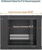 Tecmojo 6U Wall Mount Rack Cabinet, Heavy-Duty 176 Lbs High Load Capacity, 19” Enclosed Server Network Rack with Glass Door, 23.6” Deep – Elite Collection