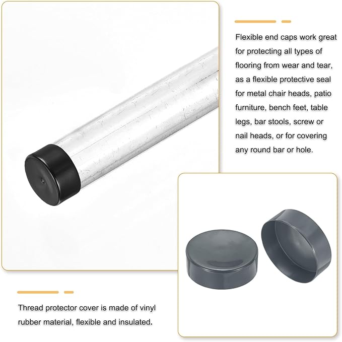 uxcell 4pcs Rubber End Caps 180mm(7 1/16 Inch) ID x 80mm(3 1/8 Inch) H Vinyl Round End Cap Cover Screw Thread Protectors Dark Grey