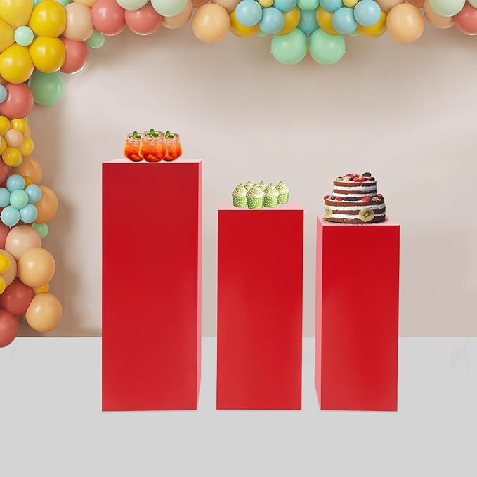 Eapmic Pedestal Stands for Party, Cake Pedestal Stand, Dessert Table Display Plinth Pillars, Sculpture Display Column Decoration Cube for Wedding Birthday (Red, Square-3Pcs(31.49"+25.59"+23.62"))