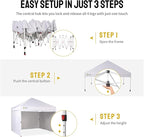 CROWN SHADES 10X10 Comercial Instant Canopy Pop Up Tent with Center Lock, 300D Fabric, 4 Sidewalls, Sto'N Go Bag, White