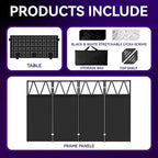 Portable DJ Booth Table,Foldable DJ Table Stand with White & Black Scrim,Adjustable D J Facade Station Triangle Plate Metal Frame with Cable Hole for Private Events, Clubs, Bars