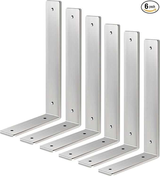 Floating Shelf Bracket Stainless Steel 8 Inch, 6 Pack Heavy Duty Shelf Brackets, Wall Shelf Bracket for DIY Decorative with Mounting Hardware