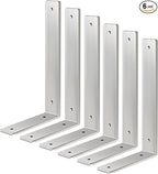 Floating Shelf Bracket Stainless Steel 6 Inch, 6 Pack Heavy Duty Shelf Brackets, Wall Shelf Bracket for DIY Decorative with Mounting Hardware