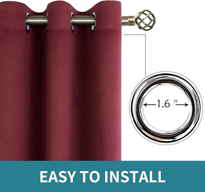 BGment Blackout Curtains for Bedroom - Grommet Thermal Insulated Room Darkening Curtains for Living Room, Set of 2 Panels, Each 55 x 96 Inch, Burgundy Red