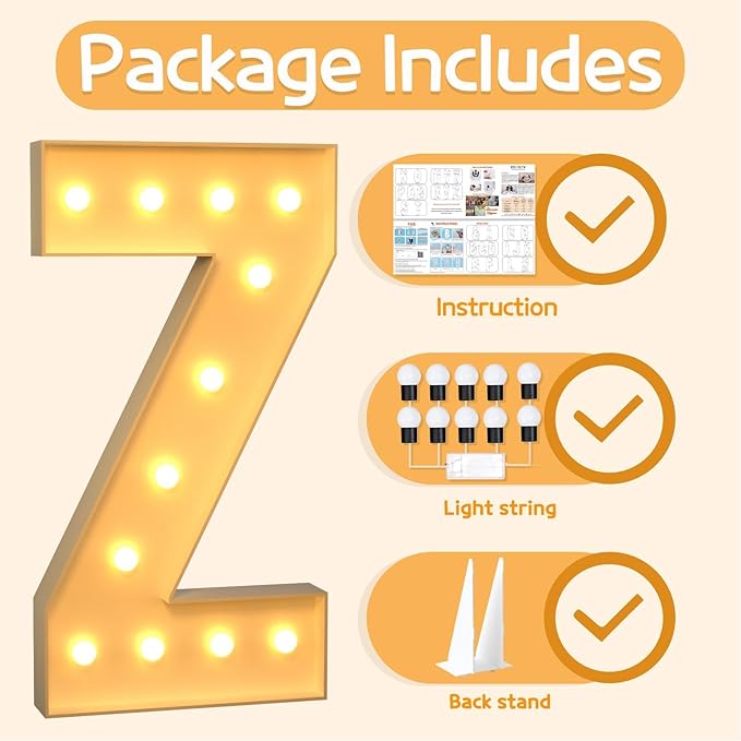 Marquee Letters 4 Feet Tall Large Light Up Letters Z Happy Birthday Decorations Marry Me Engagement Party Decor Yellow Light Birthday Decorations Balloon Arch Kit Foam Sign Z