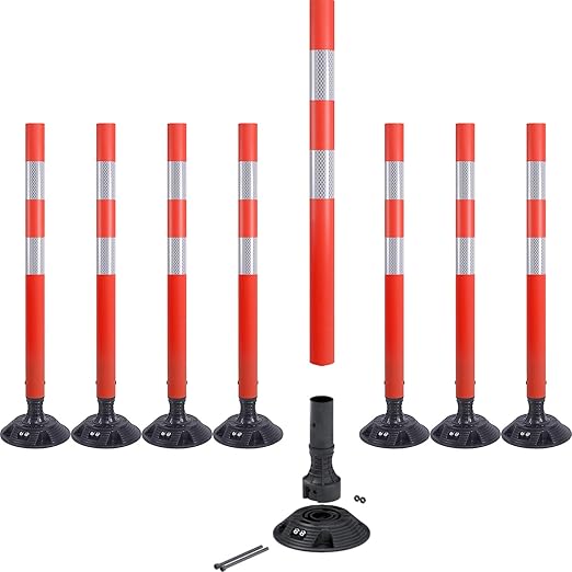 8 Pack Traffic Delineator Post Cones, High Visibility 3M Reflective Tapes, Flexible Spring Post with Detachable Base, for Highway Road Safety, Garage, Parking Lot (Orange, 36")