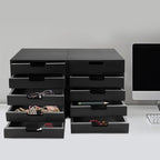 4-piece Drawer Cabinet, Organizer Sorter Container Keeper Unit Storage Box Stackable Chest Divider Shelf System with 10 Drawers & 4 Stackable Units for Home Office Study Room Dorm Bedroom(Black)