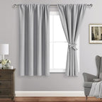 JIUZHEN Blackout Curtains for Bedroom - Thermal Insulated Noise Reducing Privacy Short Curtain for Bathroom Living Room, Set of 2 Panels with Tiebacks, 42 x 45 inches Long, Silver Grey