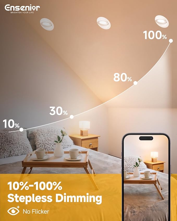 Ensenior 4 Pack 4 inch 5CCT LED Gimbal Led Recessed Light with Junction Box, 360°+90° Adjustable Directional Eyeball Lighting, Dimmable, 2700K/3000K/3500K/4000K/5000K, 900LM, 9W=85W, 120V-ETL&FCC