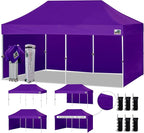 Eurmax USA 10'x20' Pop-up Canopy Tent Commercial Instant Canopies with 4 Removable Zipper End Side Walls and Roller Bag, Bonus 6 SandBags(Purple)