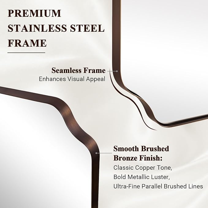ANDY STAR Brushed Bronze Scalloped Mirror, 24"x32" Bathroom Vanity Mirror, Unique Rectangular Bathroom Mirror with Stainless Steel Metal Framed, Wall Mounted Decorative Mirror (Horizontal/Vertical)