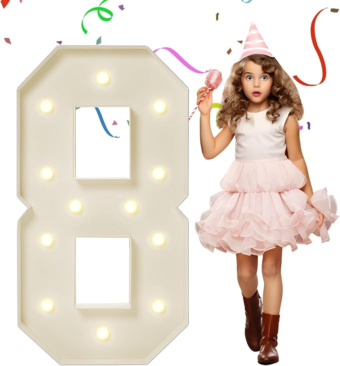 4FT Marquee Numbers, Large Light Up Numbers 8 for 8th 18th 80th Birthday Party Decorations, Giant Light Up Number for Anniversary Decor, 4 Feet Mosaic Number 8 with LED Lights DIY Kit