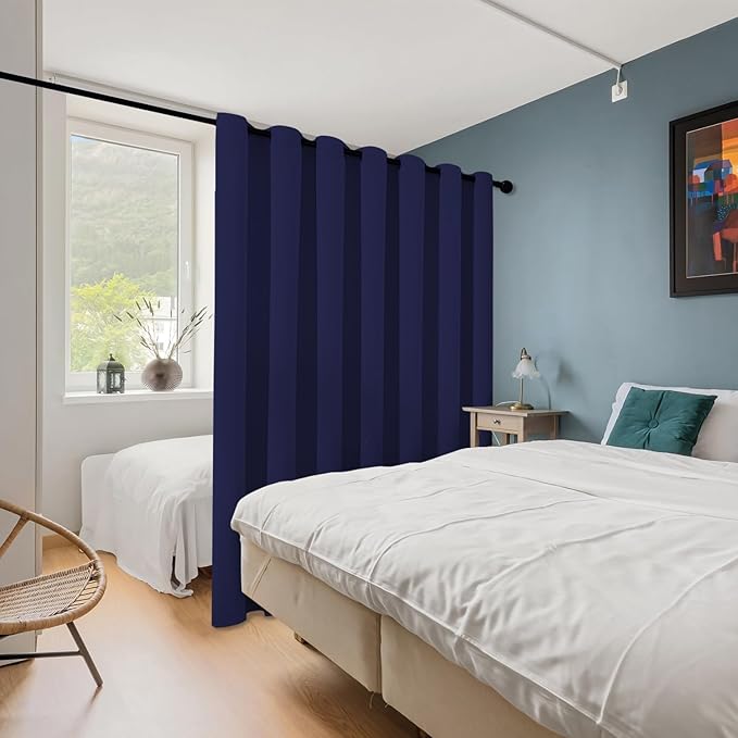 ChrisDowa Room Divider Curtain 90 Inches Long, Wide Blackout Sliding Door Curtain for Bedroom, Room Darkening Privacy Window Curtain for Patio Door (1 Panel Set, Navy Blue, 100 x 90 Inch)