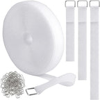 1"x16ft Hook and Loop Straps with 25 Metal Buckles, Adjustable Fastening Cable Straps, Cut-to-Length Cinch Strap, Reusable Nylon Securing Cord Ties for Organizer or Storage, 1 inch Wide, White