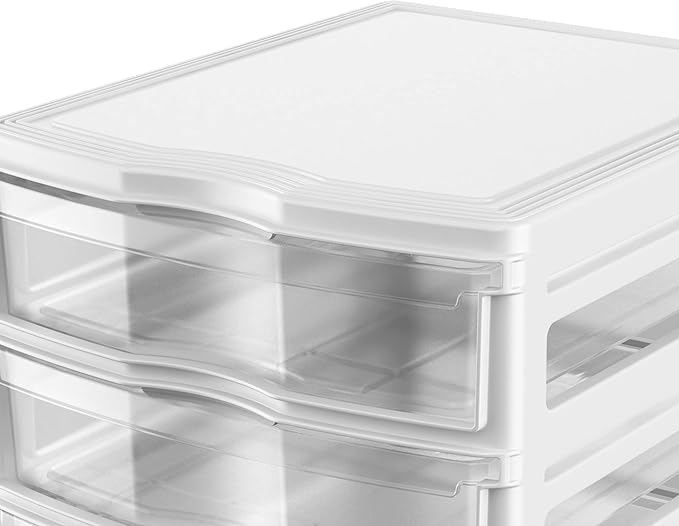 Life Story 3 Drawer Stackable Shelf Organizer Plastic Storage Drawers for Bathroom Storage, Make Up, Or Pantry Organization, White (3 Pack)