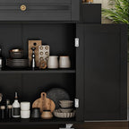 67’’ Movable Kitchen Island with Drop Leaf and Power Outlet, Lockable Sliding Countertop Rolling Island Cart with 2 Large Drawers, Spice, Towel Rack,Black