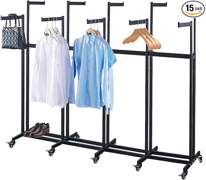 Floor Standing Metal Garment Rack - Heavy Retail Display Racks With Wheels, 10 Arms Clothing Rack, Square Tubing Portable Shirt Rack, Merchandise Display RackFor Hanging Clothes (XL-Black)