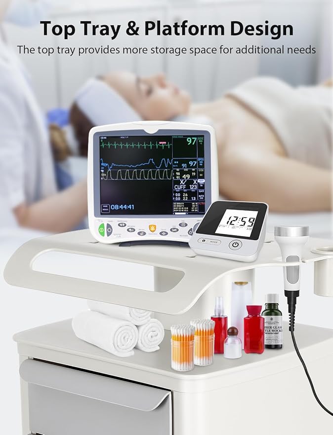 Mobile Ultrasound Trolley Cart Portable Ultrasound Imaging Scanner Vehicle Medical Beauty Storage Cart 110LBS Load with 4 Wheels 2 Brake for Hospital Office Bedroom Medical Clinic