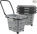 50 L Plastic Rolling Shopping Basket with Long Handle, Large Portable Retail Baskets Set for Groceries, 4 Packs