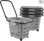50 L Plastic Rolling Shopping Basket with Long Handle, Large Portable Retail Baskets Set for Groceries, 4 Packs