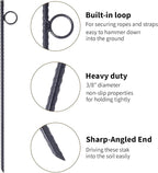 6 Pack Rebar Stakes 3/8" x 18" Heavy Duty Steel Ground Anchors with 1" Loop & Angled End for Canopy, Camping, Tent, Tarps, Garden & Yard, Black