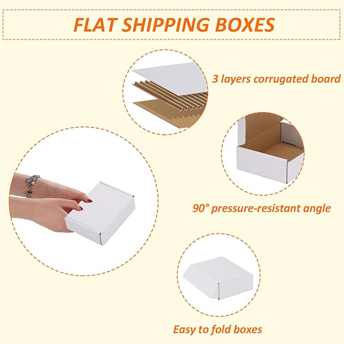 HORLIMER 40 Pack 7x5x2 Shipping Boxes, White Corrugated Cardboard Box for Mailing, Packaging, Small Business