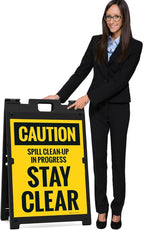 Caution Spill Cleanup in Progress Stay Clear Sidewalk Sign Kit, 18x24 Inches, with A Frame Stand, Made in USA