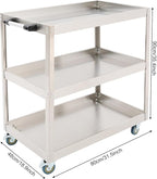 3 Tier Stainless Steel Utility Cart with Wheels and Handle, Commercial Heavy Duty Metal Food Cart Service Cart for Kitchen, Restaurant, Laboratory, 31.5 * 18.9 * 35.4in