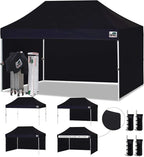 Eurmax USA 10'x15' Pop-up Canopy Tent Commercial Instant Canopies with 4 Removable Zipper End Side Walls and Roller Bag, Bonus 4 SandBags(Black)