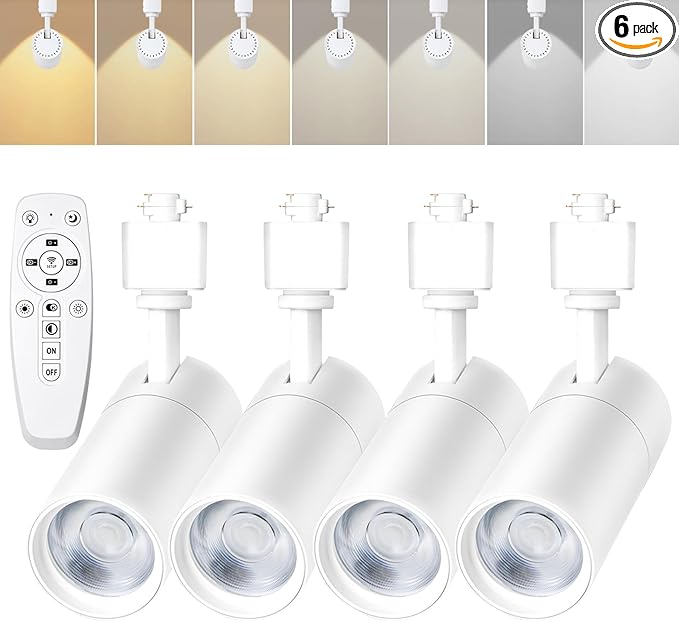 White 20W Track Lighting Heads,2700K-6500K Stepless Dimming H Type LED Track Light Heads Dimmable Rail Ceiling Spotlight Fixtures Accent,CRI90+ 24° 1800LM,4 Pack