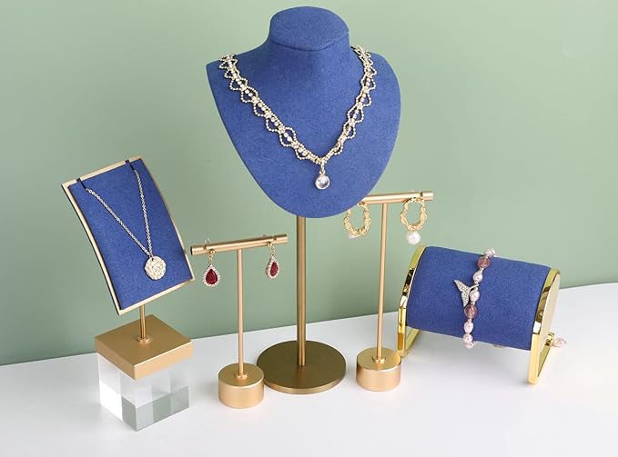 GemeShou Gold Metal Small Earring T Bar Stand Retail Display Holder, Retail Jewelry photography props for Show【Gold-Round Base Height 4.5"】