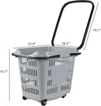 Sandmovie 50 L Large Rolling Shopping Basket, 4 Pcs Plastic Shopping Baskets with Wheels, Portable Basket for Supermarket, Retail (Grey)