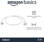 Amazon Basics Extension Cord, 13 Amps, 125V, 3 Foot, White - Pack of 2