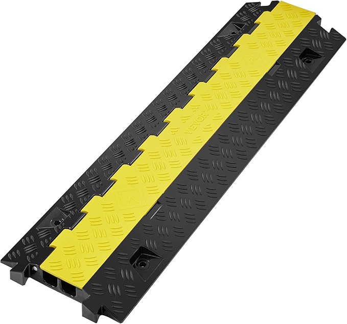 VEVOR Cable Protector Ramp, 2 Channel, 22000 lbs/axle Capacity Heavy Duty TPU Wire Cord Cover Ramp Hose Protector Driveway, Traffic Speed Bump w/TPR Flip-Open Top Cover, for Indoor & Outdoor