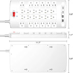 QINLIANF Surge Protector Power Strip - 10Ft Flat Plug Heavy Duty Extension Cord with 24 Outlets and 4 USB Ports(2 USB-C Ports), 1875W/15A, 4100J, for Home, Office, Dorm, ETL Listed, White