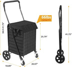 Folding Shopping Cart for Groceries, Grocery Cart with Waterproof Liner and 360° Swiveling Wheels Collapsible Shopping Carts for Condo Laundry Transport Trip