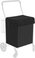 Waterproof Shopping Cart Liner with Cover (Without Carts) 14.7" X 13.2" X 20" Square Bottom, Fits Folding Shopping Trolley, Cover and Adjustable Straps for Easy Secure Attachment (Black