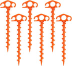 Tent Stakes Ground Anchors Screw in, 6 Pack Sand Stakes for Beach 9.4 Inch Heavy Duty Spiral Tent Pegs for Camping, Party, Hiking, Outdoor Decoration (6, Orange)