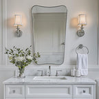 ANDY STAR Scalloped Bathroom Mirror, 24x40’’ Brushed Nickel Frame Mirror, Silver Bathroom Vanity Mirror, Modern Scalloped Edge Design in Rust-Proof Stainless Steel 1” Frame