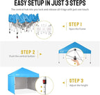CROWN SHADES 10X10 Comercial Instant Canopy Pop Up Tent with Center Lock, 300D Fabric, 4 Sidewalls, Sto'N Go Bag, Sky Blue