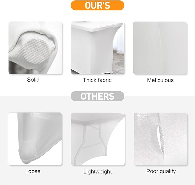 SEPARO Spandex Table Cover 2 Pack 6FT White Fitted Tablecloths,Washable Wrinkle Resistant Stretch Table Cloth Rectangle for Party Hosting Supplies,Wedding Decorations,Vendor Display,Banquet