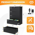 4 Drawer File Cabinets for Home Office, Metal Filing Cabinet with Lock, Black Locking File Caninet Four Drawer, Office Storage Caninets Steel Cabnet for Letter/Legal/A4/F4-Assembly Required