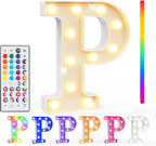 Pooqla Colorful Light Up Letters with Remote, Upgraded 35 Colors LED Marquee Letters, RGB Lighted Letter for Girls Teenager Gift, Birthday, Party, Wedding, Night Light, Room, Bedroom Decor, Letter P